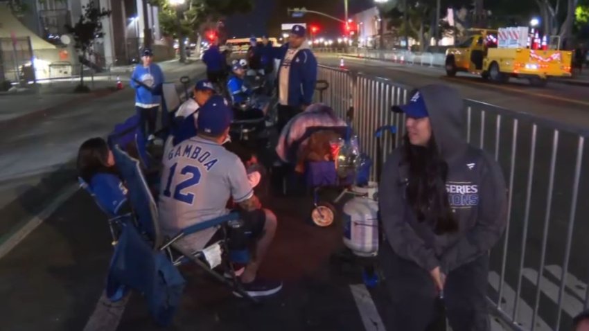 Dodgers fans along the victory parade route early Friday Nov. 1, 2024.