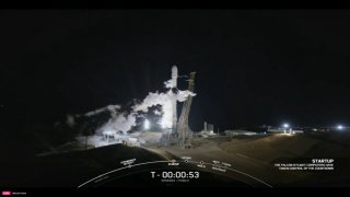 A Falcon 9 rocket launches from the Southern California coast on Tuesday, March 11, 2025.