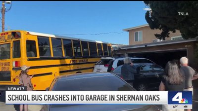 School bus crashes into Sherman Oaks garage