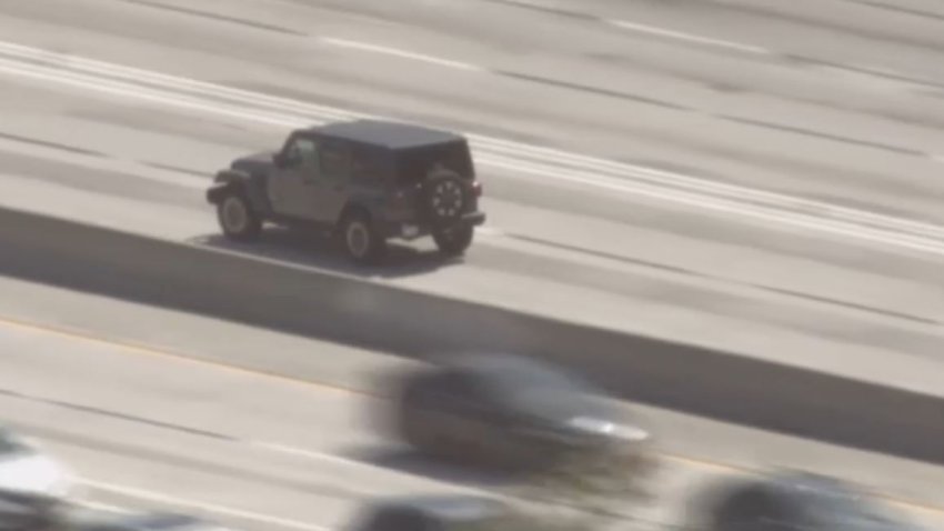 A Jeep Wrangler is pictured during a chase May 30, 2025 in South LA.
