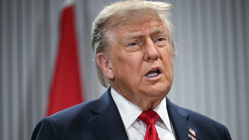 US President Donald Trump speaks to the press as he meets Canadian Prime Minister Mark Carney during the Group of Seven (G7) Summit at the Pomeroy Kananaskis Mountain Lodge in Kananaskis, Alberta, Canada on June 16, 2025.